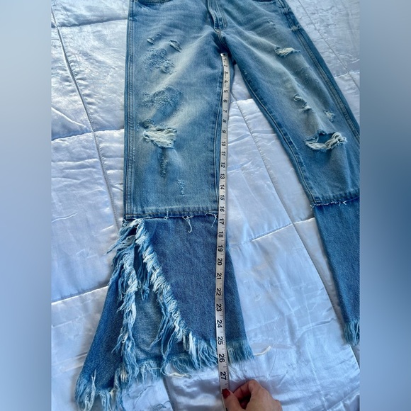 ZARA TRF Light Wash Destroyed High Rise Split Hem Flare Jeans | Size 2 / EUR 34 - Picture 12 of 16